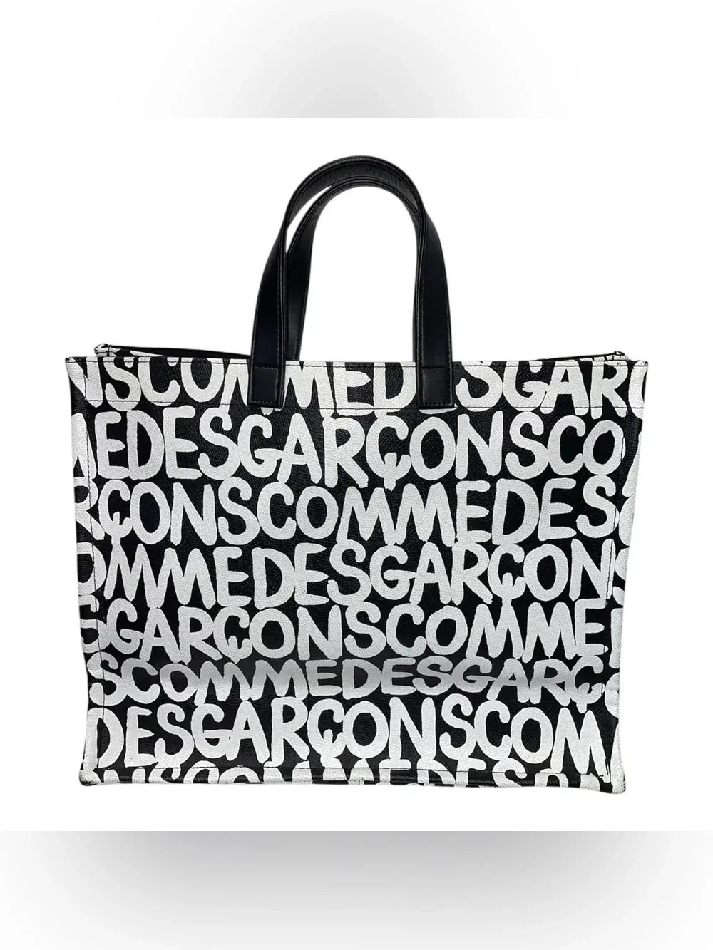 Comme des Garcons Black and White Allover Print Logo Tote